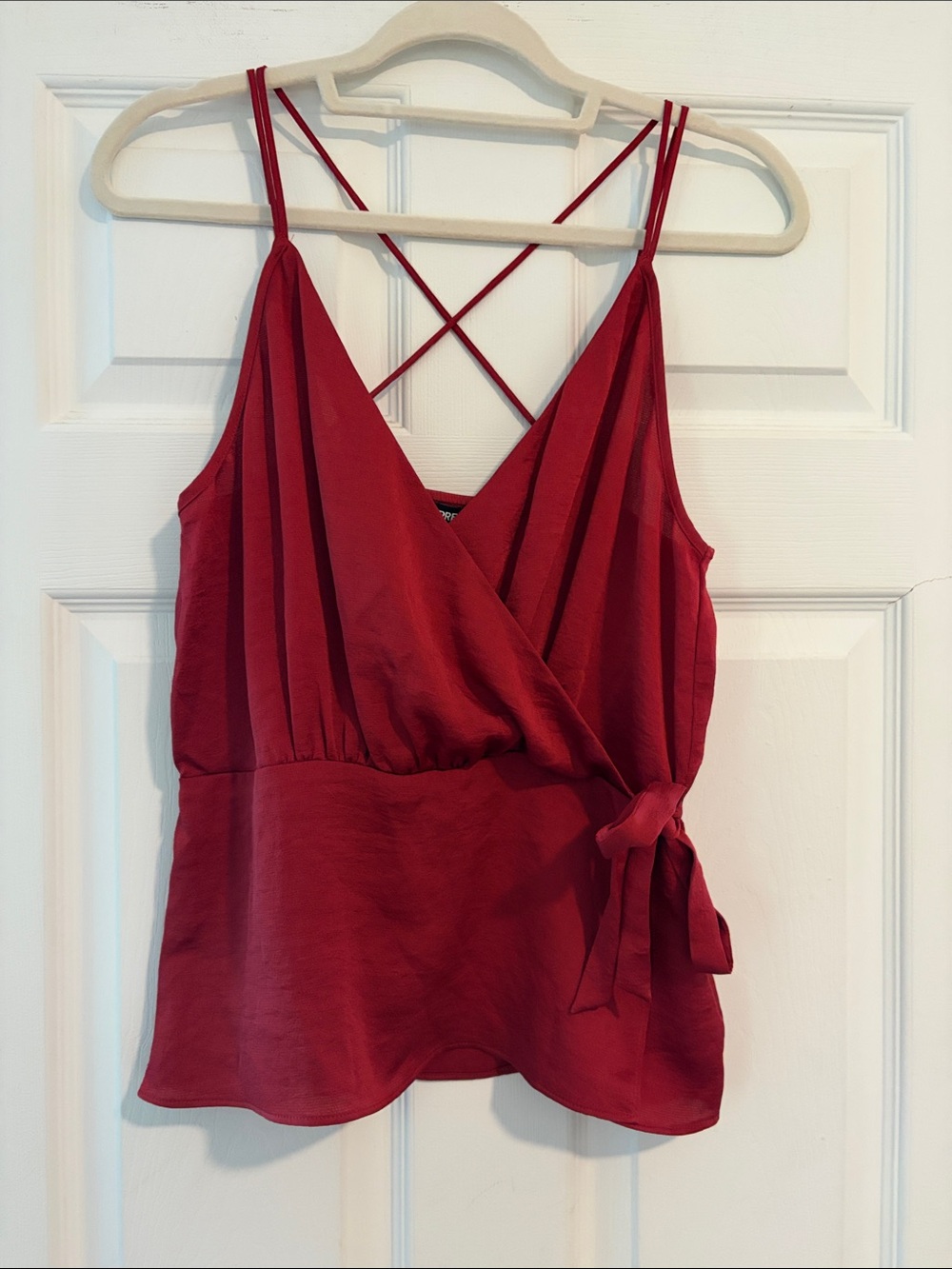 Express Crimson Wrap Tie Cami with Crisscross Straps